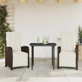 vidaXL Set bistro cu perne, 3 piese, maro, poliratan