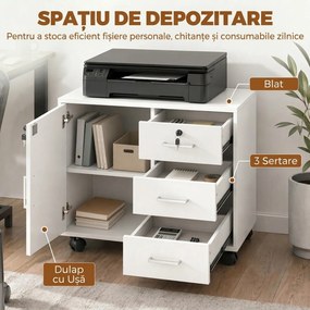HOMCOM Dulap de Birou cu 3 Sertare și Dulăpior cu 3 Rafturi Reglabile, Sertar pentru Documente, 60x40x56 cm, Alb | Aosom Romania