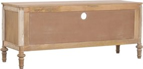 Comodă TV din lemn masiv de mango, finisaj natural maro, 2 uși, 1 sertar și nișă deschisă, 133 x 42 x 55 cm, „Classic"