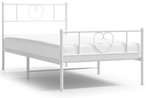 355524 vidaXL Cadru de pat metalic cu tăblie de cap/picioare, alb, 100x190 cm