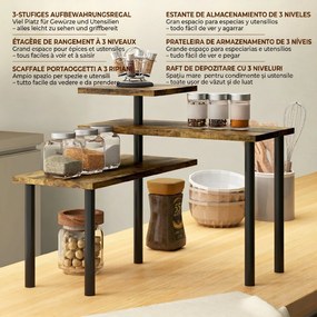 HOMCOM Raft de bucătărie cu 3 niveluri pivotante din lemn și oțel, Maro rustic | Aosom Romania
