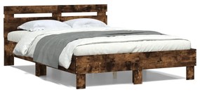 3207578 vidaXL Cadru de pat cu tăblie și LED, stejar fumuriu, 120x190 cm