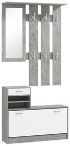 HOMCOM Mobilier Hol, 3 piese, cu Raft pentru Haine, Oglindă, 6 Cârlige, 2 Rafturi și Sertare, 90x24x177 cm, Gri | Aosom Romania
