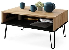 Măsuță de cafea cu blat rabatabil și raft HALIJA stejar/negru