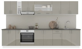 Set Bucatarie Karo V32, Gri Lucios/Alb, MDF, Blat Thermo 28 mm, L 340 cm