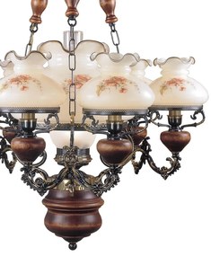 Candelabru cu 6 brate design italian din alama cu lemn 636