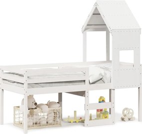 vidaXL Pat înalt cu acoperiș, alb, 75x190 cm, lemn masiv de pin