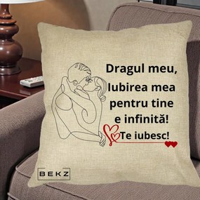Cadou pentru Iubit - Perna Personalizata Dragul Meu Iubirea Mea pentru Tine e Infinita Te Iubesc, 40x40 cm, Crem, Husa Detasabila, Perna Inclusa, BEKZ®