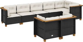 vidaXL Set mobilier de grădină cu perne, 8 piese, negru, poliratan