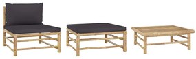 Set mobilier de gradina, perne gri inchis, 3 piese, bambus 1, Morke gra, Canapea de mijloc + suport pentru picioare + masa