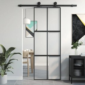 vidaXL Ușă glisantă, negru, 76x205 cm, sticlă securizată și aluminiu