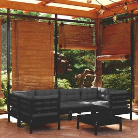 3097305 vidaXL Set mobilier grădină cu perne, 7 piese, negru, lemn de pin