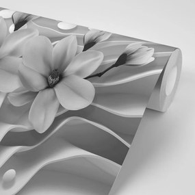 Tapet magnolie pe fundalul abstract în alb-negru
