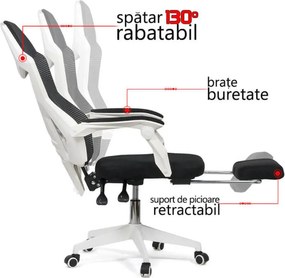 Scaun ergonomic OFF 424 alb, suport picioare și rabatare 130°