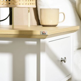 HOMCOM Masă de Noapte cu Sertar și Coș din Răchită Pliabil Masă Auxiliară pentru Sufragerie Dormitor 49x39x64 cm Alb și Natural | Aosom Romania