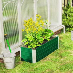 Outsunny Pat de Grădină Ridicat Fără Fund, din Oțel, cu 2 Zone de Cultivare, 125x47x40 cm, Verde | Aosom Romania