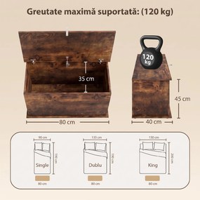 HOMCOM Ladă de Depozitare, Bancă pentru Pantofi cu Capac de Siguranță, pentru Capătul Patului, Maro Rustic | Aosom Romania