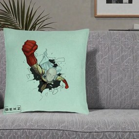 Perna Personalizata One Punch Man Saitama Pumn, 40x40 cm, Verde Menta, Husa Detasabila, Perna Inclusa, BEKZ®