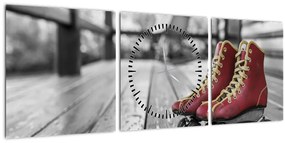 Tablou cu pantofi cu role vechi roșii (cu ceas) (90x30 cm)