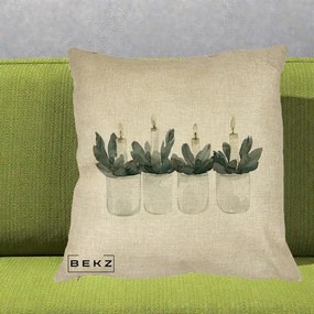 Perna Decorativa Lumanari in Borcane cu Eucalipt, 40x40 cm, Crem, Husa Detasabila, Perna Inclusa, BEKZ®