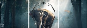 Tablou cu elefant în djunglă (cu ceas) (90x30 cm)