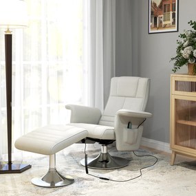 HOMCOM Fotoliu relaxant cu masaj și pouf, fotoliu TV cu spătar reglabil și șezut pivotant la 360° 78 x 95 x 88 cm crem | Aosom Romania