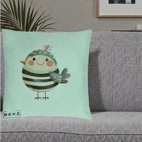 Perna Decorativa Pui Kawaii Teal cu Flori, 40x40 cm, Verde Menta, Husa Detasabila, Perna Inclusa, BEKZ®