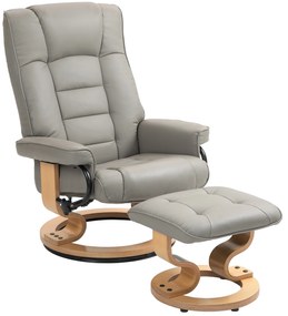 HOMCOM Fotoliu de relaxare inclinabil cu suport pentru picioare, pivotant, cadru din lemn, material sintetic gri | Aosom Romania