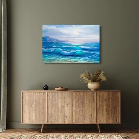 Tablou - Pictură în ulei de mare cu pescăruși (90x60 cm)
