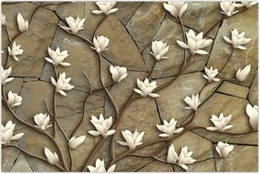 Tablou - Magnolii albe pe zidărie de piatră (90x60 cm)
