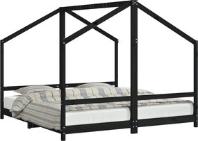 vidaXL Cadru de pat pentru copii negru 2x(90x190) cm lemn masiv de pin