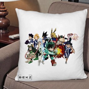 Perna Personalizata My Hero Academia Clasa 1-A Complet, 40x40 cm, Alb Pufos, Husa Detasabila, Perna Inclusa, BEKZ®