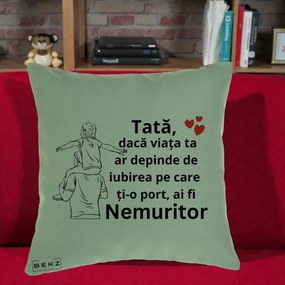 Cadou pentru Tata - Perna Personalizata Tata Supererou Nemuritor, 40x40 cm, Verde, Husa Detasabila, Perna Inclusa, BEKZ®