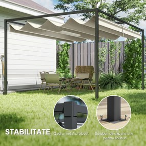 Outsunny Pergolă de Grădină 4x3 m Gazebo cu Acoperiș Retractabil din Poliester, Rezistent pentru Evenimente, Crem | Aosom Romania