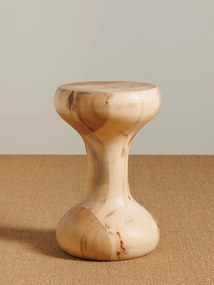 Măsuță laterală din lemn masiv reciclat, natur, în formă de clepsidră, strunjită, cu noduri la vedere, 45 x 30 cm, „Capirucho”