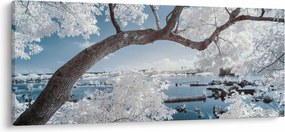 Tablou cu copac înzăpezit lângă apă (120x50 cm)