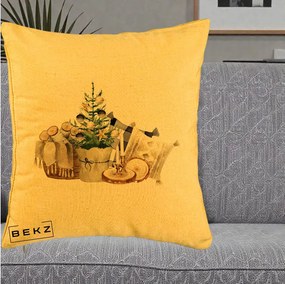 Perna Decorativa Colt Cozy de Craciun Boho, 40x40 cm, Galben, Husa Detasabila, Perna Inclusa, BEKZ®