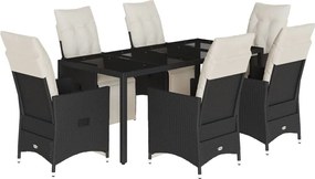 vidaXL Set mobilier de grădină cu perne, 7 piese, negru, poliratan