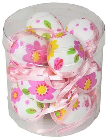 Set de ouă de Paște cu model floare roz, înălțime4 cm,  12 bucăți în pachet