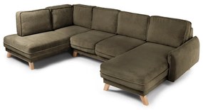 Colțar verde extensibil cu tapițerie din catifea reiată (cu colț pe partea stângă /în formă de "U") Tori – Bonami Selection