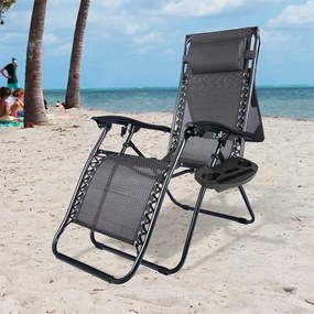 Scaun gravitatie zero cu parasolar si suport pentru pahar, 2 buc-negru