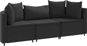 vidaXL Set mobilier de grădină cu perne, 3 piese, negru, poliratan