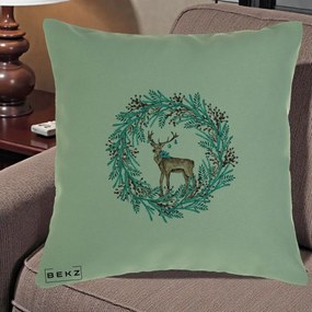 Perna Decorativa Coroana Turcoaz cu Ren, 40x40 cm, Verde, Husa Detasabila, Perna Inclusa, BEKZ®