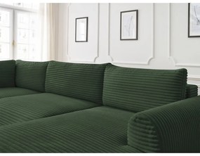 Colțar verde închis extensibil cu tapițerie din catifea reiată (cu colț pe partea dreaptă/în formă de "U") Lucien – Bobochic Paris