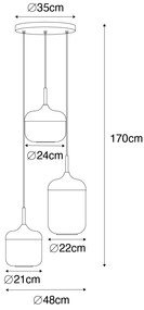 Lampă suspendată neagră cu auriu și sticlă fumurie cu 3 lumini rotundă - Kyan