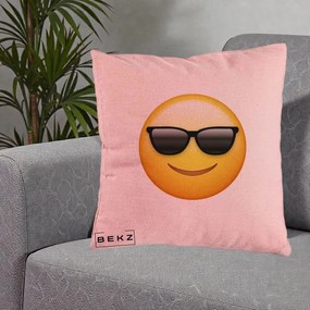 Perna Decorativa Emoji Cool Ochelari, 40x40 cm, Roz, Husa Detasabila, Perna Inclusa, BEKZ®