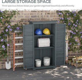Outsunny Dulap de grădină pentru unelte din lemn, 2 rafturi, acoperiș bituminos, uși cu obloane, 87 x 47 x 160 cm, gri | Aosom Romania