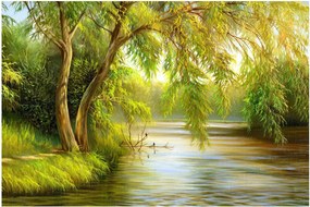 Tablou - Salcie lângă lac, pictură în ulei (90x60 cm)