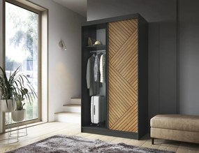 Dulap lemn masiv glisant Marrphy II - Czarny Mat / Dąb Caramel (WAR-II-MAR-BM-120)