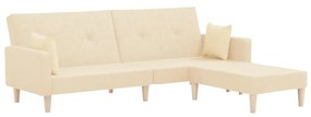 Canapea extensibila 2 locuri, cu taburet, crem, textil Crem, Cu suport de picioare